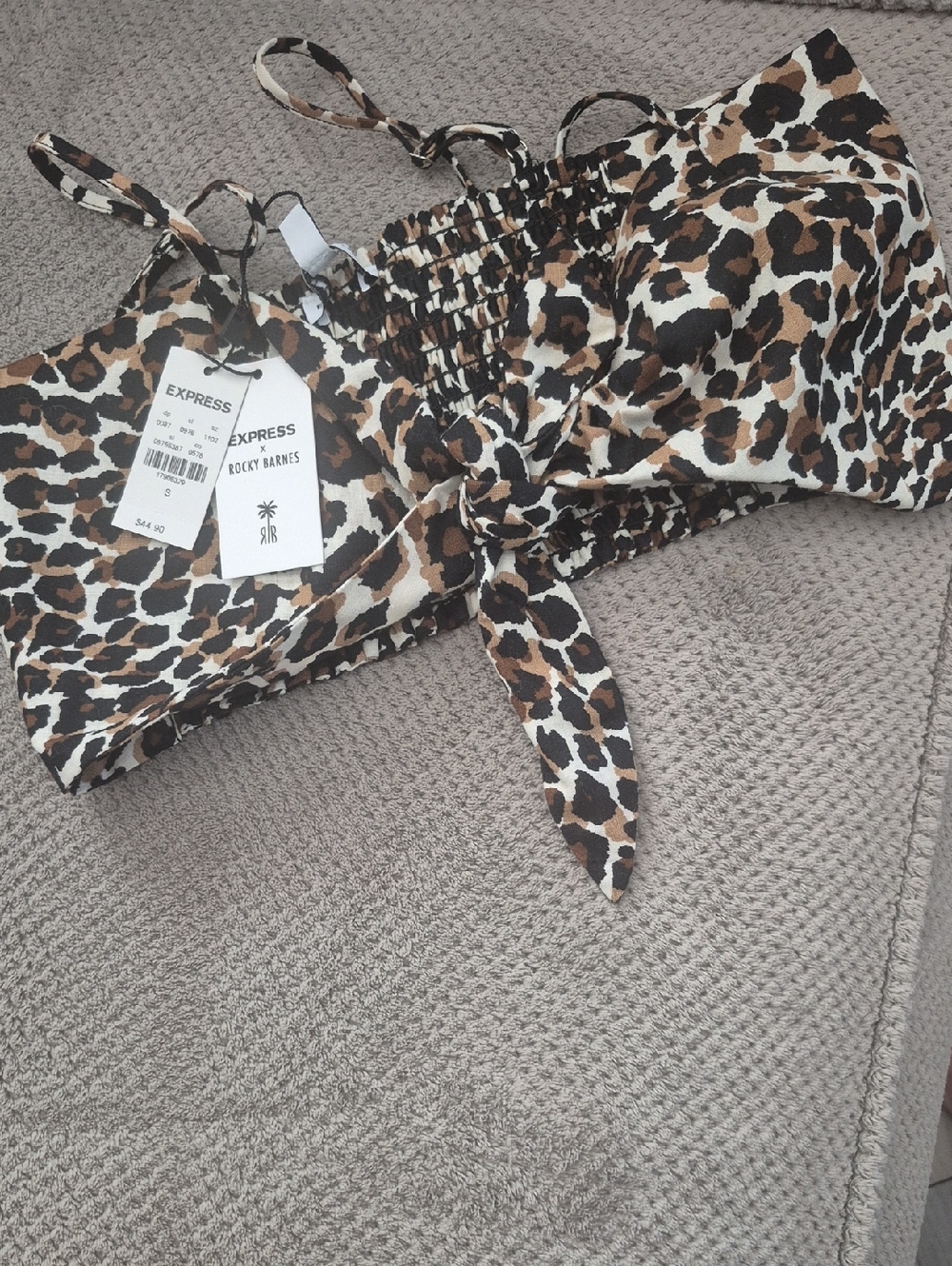 Express Leopard Print Tie-Front Crop Top - Brown Black White New With Tag S